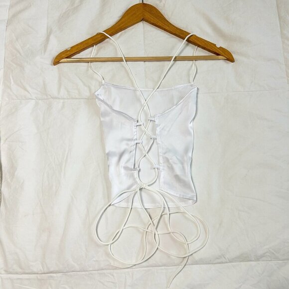NWOT SHEIN White Satin Lace-Up Open Back Cami Top Women’s Size Small - Picture 4 of 4